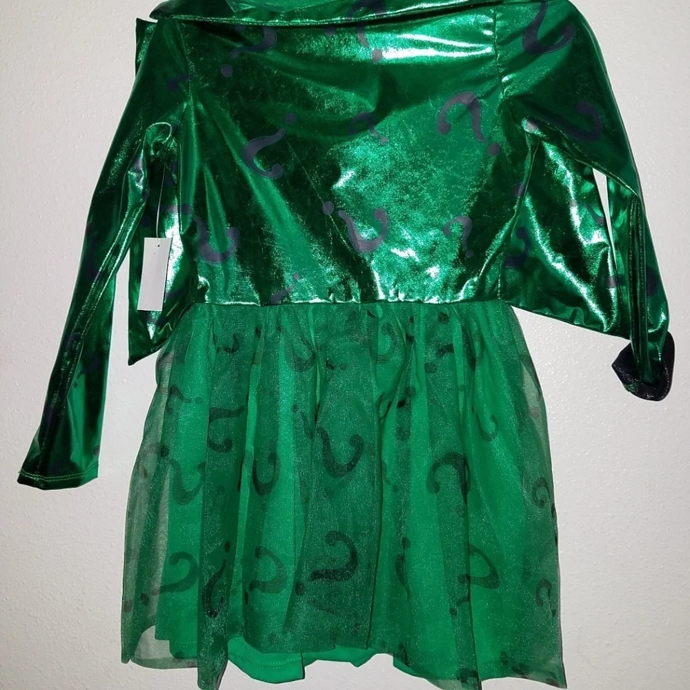 NEW Riddler Girl Halloween Costume Cosplay Small 4-6 Dress Hat Batman Villain